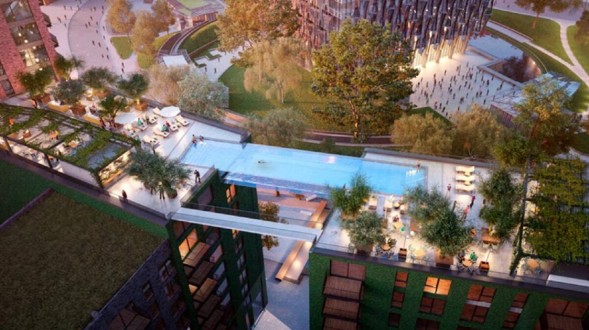 Embassy Gardens will host what is claimed to be the world's first floating swimming pool. Photo: Artist's impression
