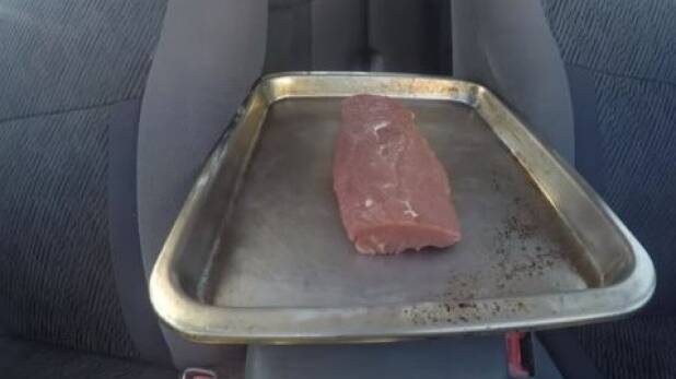 The lamb loin is placed in the car at 27.1 degrees. Photo: Kidsafe Australia