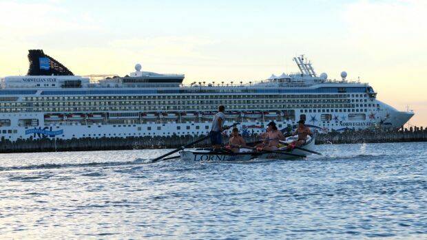 The Norwegian Star was docked at Station Pier, Port Melbourne on Thursday morning. Photo: Leigh Henningham
