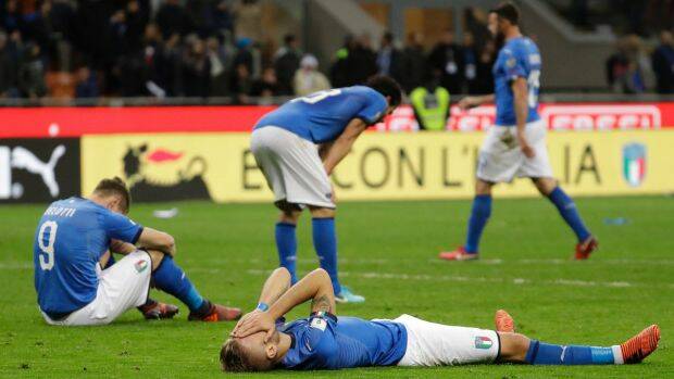 Devastated Italian players after failing to qualify for the World Cup. Photo: AP

