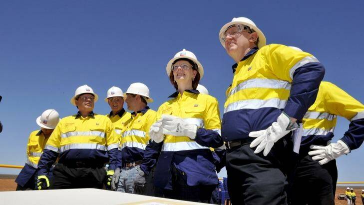 Then prime minister Julia Gillard and resource minister Martin Ferguson visit Barrow Island to see the Chevron-run Gorgan Gas Project.  Photo: Mags King