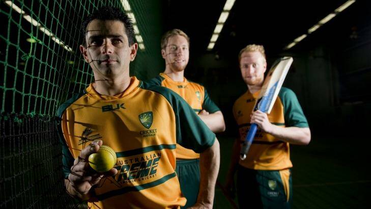Vinesh Bennett and brothers Matthew and Tim Floros have been named in the Australian Indoor Cricket team to play New Zealand in September.
 Photo: Jay Cronan