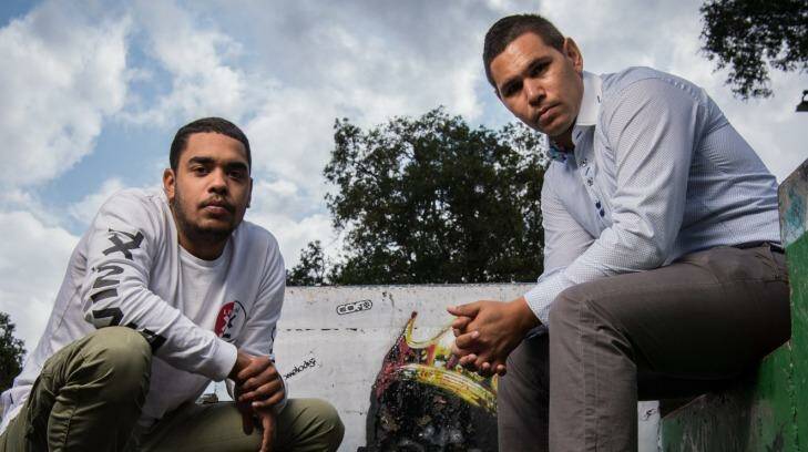 Youth leaders: Just Reinvest ambassador Beau Foster (left) with Kool Kids Club worker Keenan Mundine. Photo: Wolter Peeters