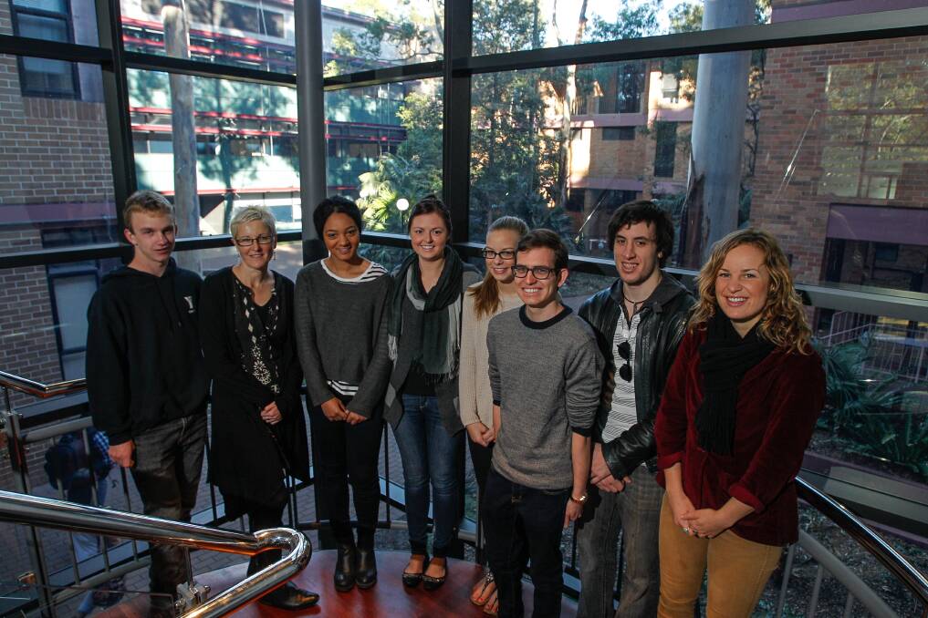 Jared Ackerman, Dr Susan Engel, Jenna Parker, Phillipa O'Grady, Hannah White, Josh Pallas, Elliot Cameron and Anna Garnock at the UOW on Wednesday. Picture: CHRISTOPHER CHAN