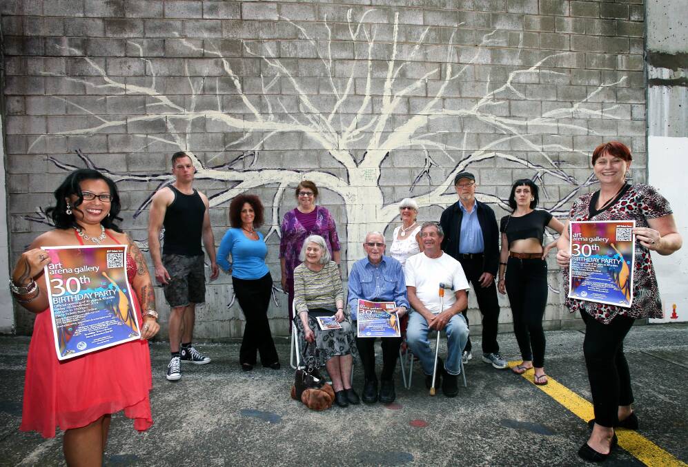  Art Arena artists Jennifer Gifford (left), Mike Gapps, Gail Wistow, Beth Crawford, Judy Bourke, Robert Irving, Lillian Masters and Kylie Sweeney de Havilland; sitting, Audrey Bernays, Max Green and John Telford; ready for a celebration of the arts. Picture: KIRK GILMOUR