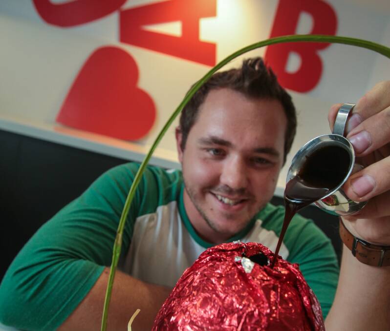 Wollongong’s Peter McMahon  donated blood on Tuesday in the lead-up to the Easter long weekend. Experts say dark chocolate Easter eggs are a good source of iron for donors. Picture: ADAM McLEAN
