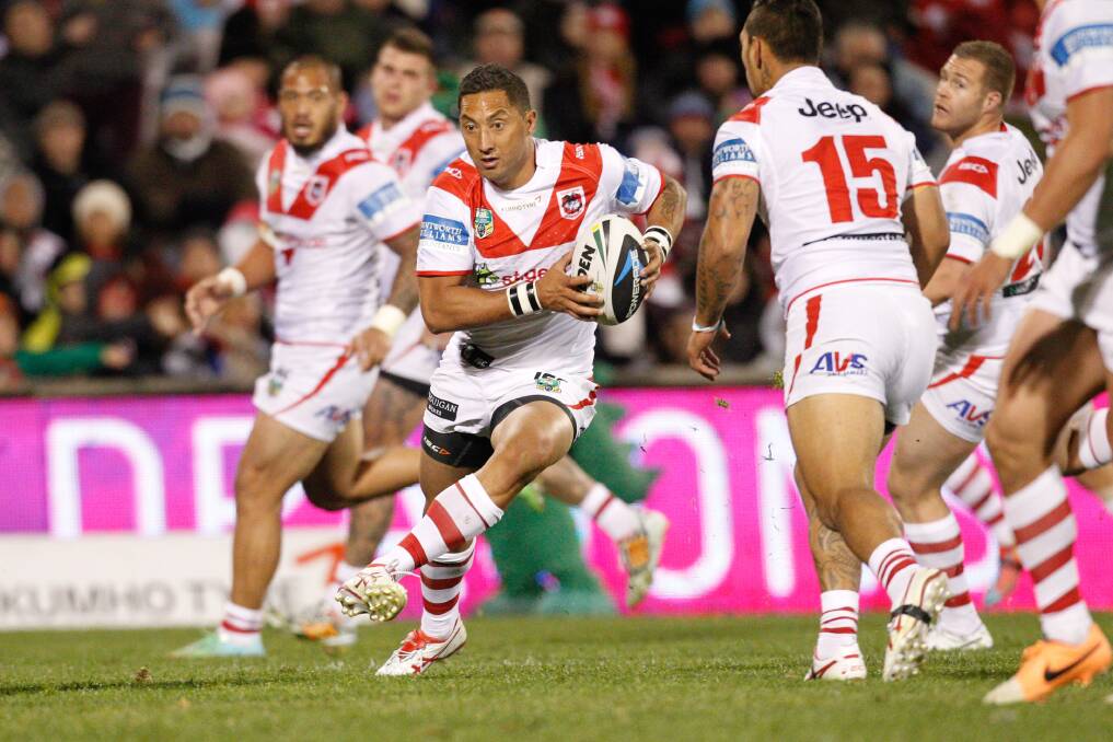 Benji Marshall takes on the defence in the Dragons win on Monday night. Picture: CHRISTOPHER CHAN