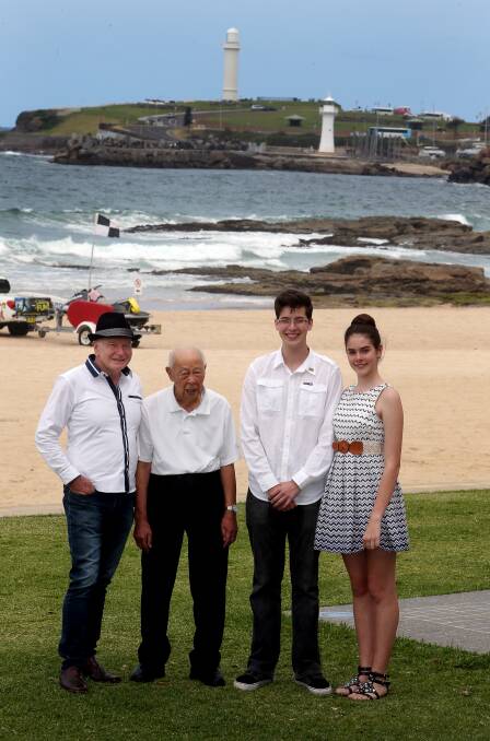 Listen up: Wollongong Lord Mayor Gordon Bradbery, 2014 Senior Citizen of the Year Les Dion snr, and Young Citizens of the Year Ethan Butson and Macinley Butson want people to nominate for the 2015 Australia Day Awards. Picture: ROBERT PEET