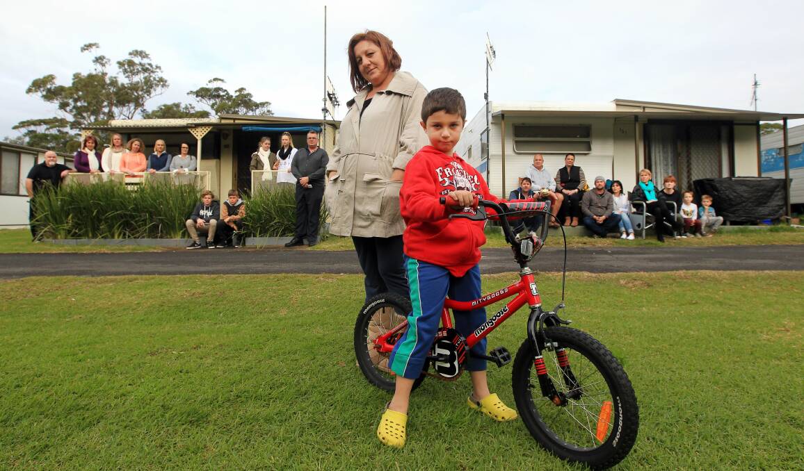 Not happy: Van owners' action group member Stefani Aloisio and her son Samuel at Seven Mile Beach caravan park at Gerroa. Picture: SYLVIA LIBER