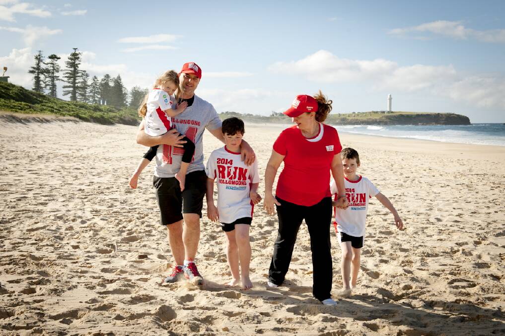 Run Wollongong 2014 ambassadors Maria and Andrew Chatfield, of Kiama, with their three children, Somerset, 4, Fletcher, 9, and Elliott, 7, who have all spent time in the children's ward.