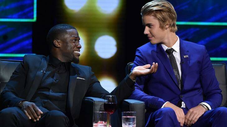 Roastmaster Kevin Hart and honoree Justin Bieber. Photo: Kevin Winter
