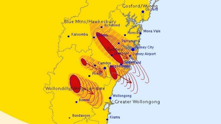 The storm cells at 2:50pm. Photo: bom.gov.au