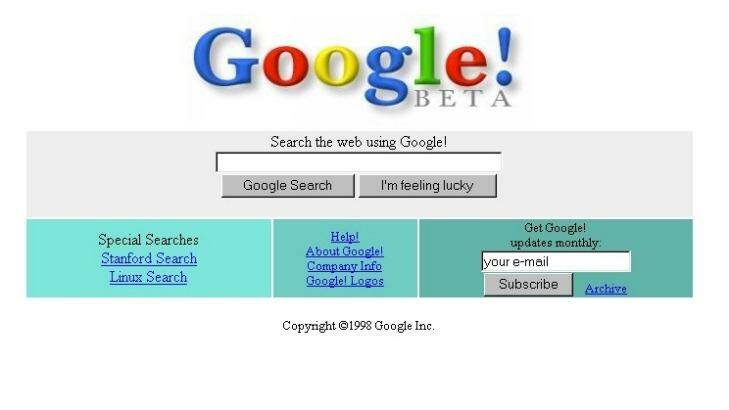 Google start page, 1998 Photo: Google