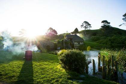 Perfect ending: Twilight descends on the Mill House at Hobbiton,
