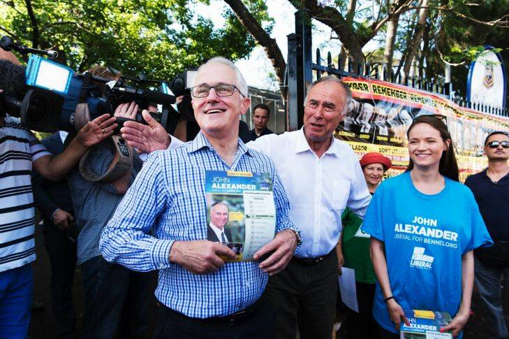 Bennelong by-election, 2017. Photograph shows Prime Minister Malcolm Turnbull with Liberal candidate John Alexander at Gladesville Public School polling booth. Saturday 16th December 2017. Photograph by James Brickwood. SMH NEWS 171216 fedpol