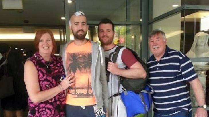 Patrick Lyttle outside St Vincent’s Hospital with his brother Patrick, father Oliver and sister Karen McHugh in February. Photo: Facebook