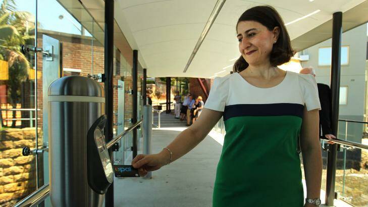 Directing commuters: Transport Minister Gladys Berejiklian trials the Opal Card.  Photo: Kate Geraghty