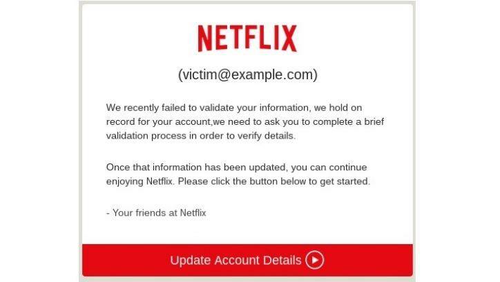 A screenshot of the Netflix phishing scam email. Photo: ACMA