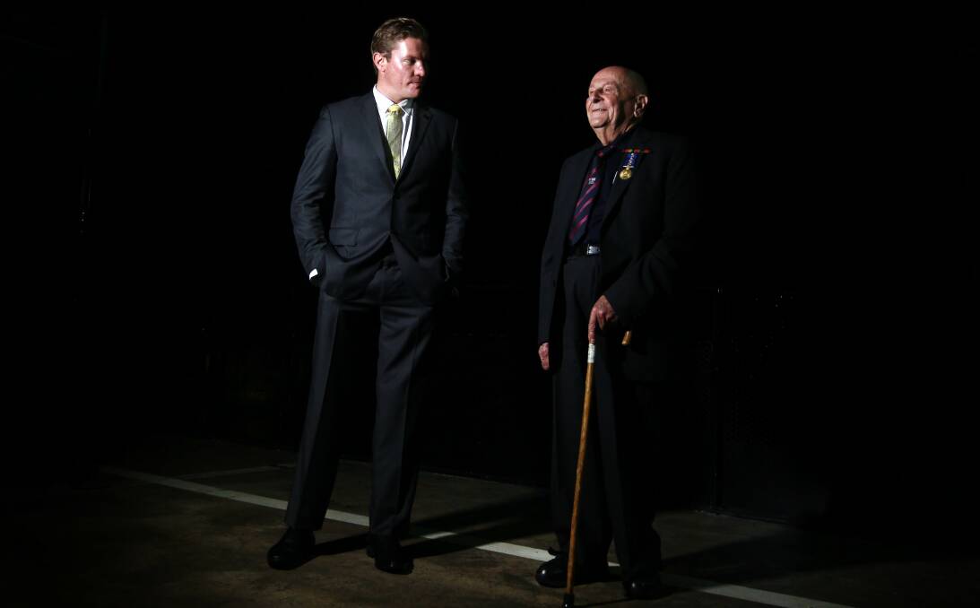 Military men: Ex-commando Damien Thomlinson and World War II veteran Clive Gesling OAM ahead of Thursday's Centenary of Anzac luncheon. Picture: SYLVIA LIBER