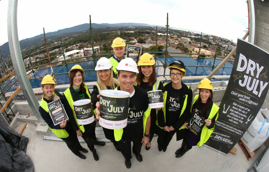 Trisha Collins, Sarah Adams, Nicole Sheppard, Steve Gibbeson, Anthony Arnold, Katie Richardson, Nicola Ryan and Anne Cookson are taking part in Wollongong Hospital's Dry July campaign. Picture: KIRK GILMOUR