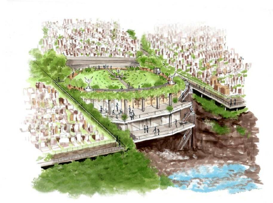 Possibility: Artist's impression of the pavilion set in the gully of Waverley Cemetery. Photo: Save Waverley Cemetery