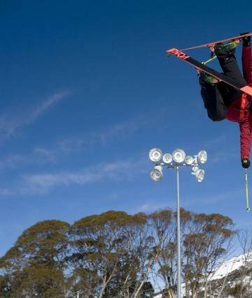 Russell Henshaw takes off at Perisher Terrain Park.  Photo: Steve Cuff