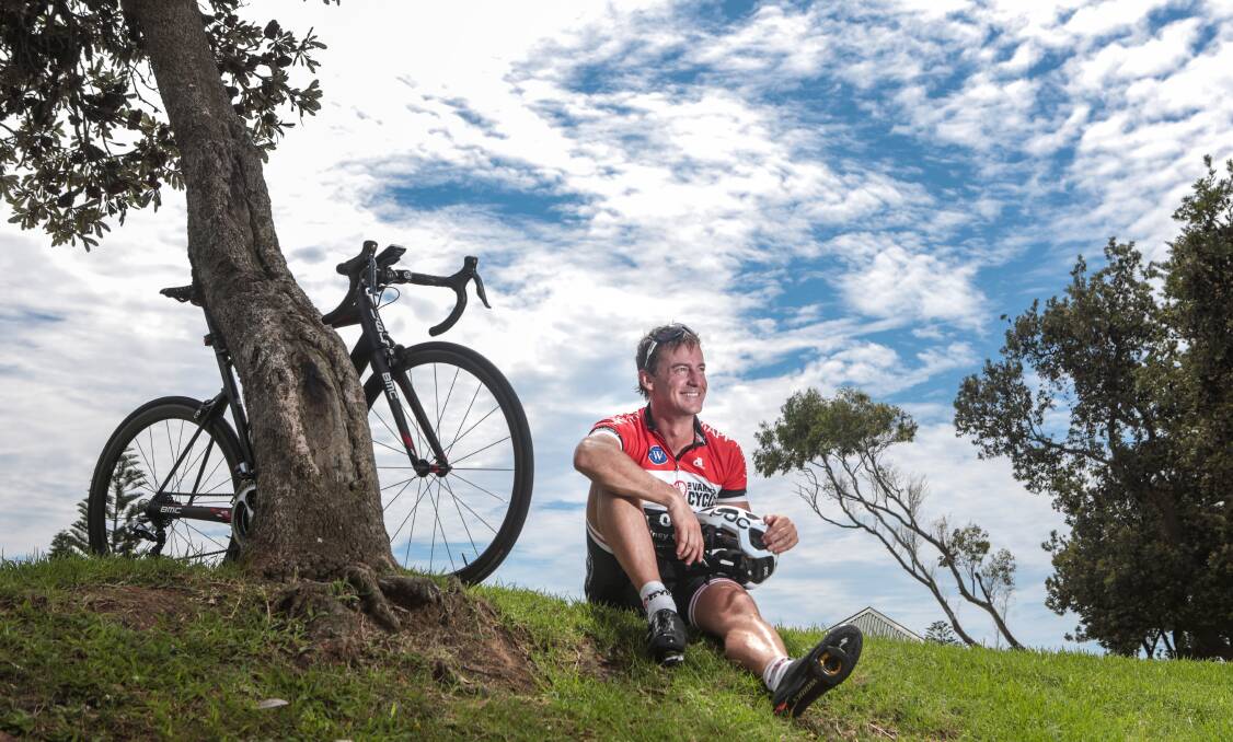 Journey: Variety Cycle race founder Christopher Mapp takes a break at Lang Park, Wollongong. He launched the event last year with a ride to Uluru. This year it is from Sydney to Hobart. Picture: ADAM MCLEAN
