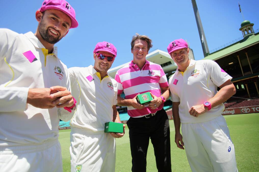 Glenn McGrath with former Australian  cricketers.
