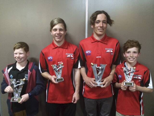 High achievers: Illawarra Junior AFL presentation winners (left to right) are Noah Wood, Luke Vanzin, Jacob Hennessy and Darcy Hennessy.