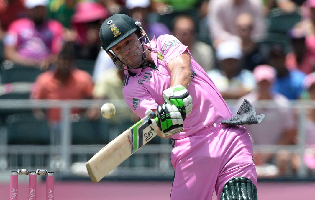AB de Villiers, of South Africa, on the way to the fastest one-day 50 off 16 balls. Picture: GETTY IMAGES