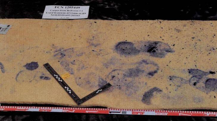 A photo of bloodied footprints found in the bedroom of victims Min and Lily Lin. Photo: Supplied