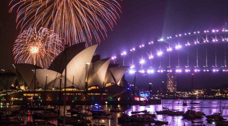 The 9pm New Year's Eve fireworks on Sydney Harbour, viewed from Mrs Macquarie's Chair. Photo: Wolter Peeters