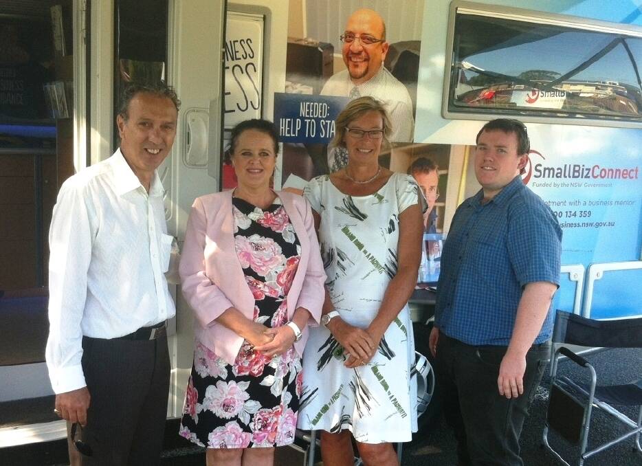 ETC business advisers John Carrasco, Annelies Voorthuis and Mitchell Woellner with Member for Shellharbour Anna Watson during a recent Small Biz Bus visit.