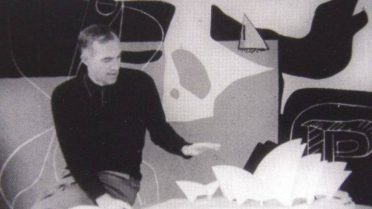 Sydney Opera House architect Jorn Utzon with the Le Corbusier tapestry in 1960 . Photo: Sydney Opera House