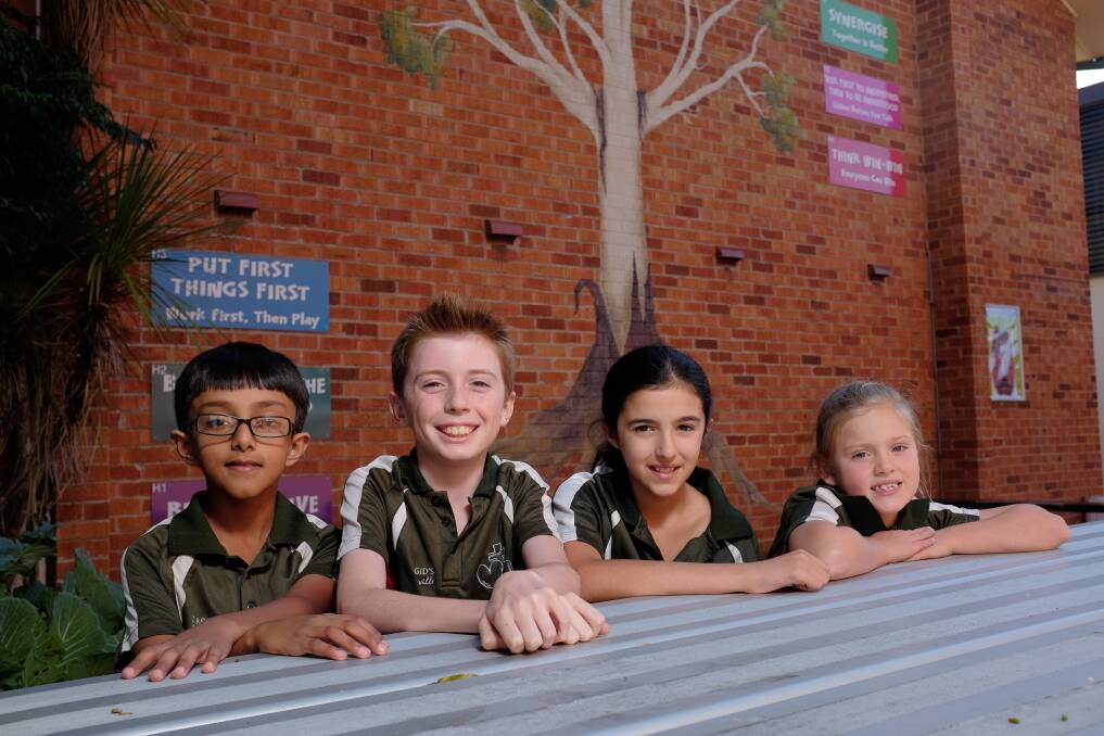 Ready: St Brigid's Primary School students Isaac Muthalakuzhiyil, Simon Parrish, Hollie Lavalle and Lexie Jones are preparing for NAPLAN.Picture: CHRISTOPHER CHAN