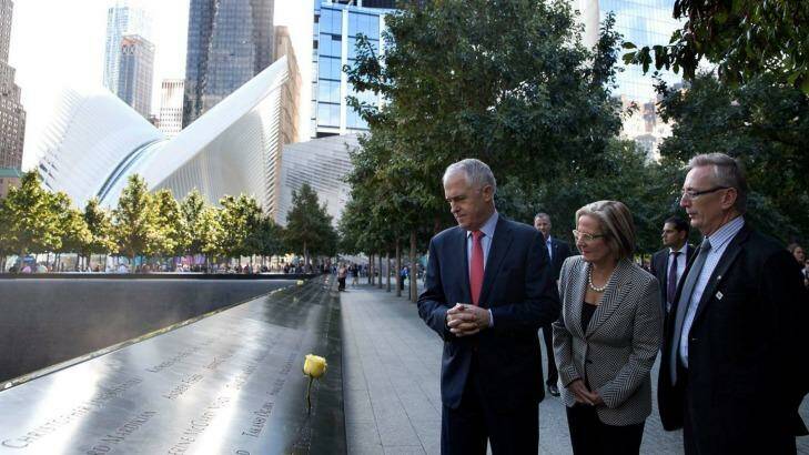 Prime Minister Malcolm Turnbull with Lucy Turnbull visit the 9/11 Memorial in New York.
