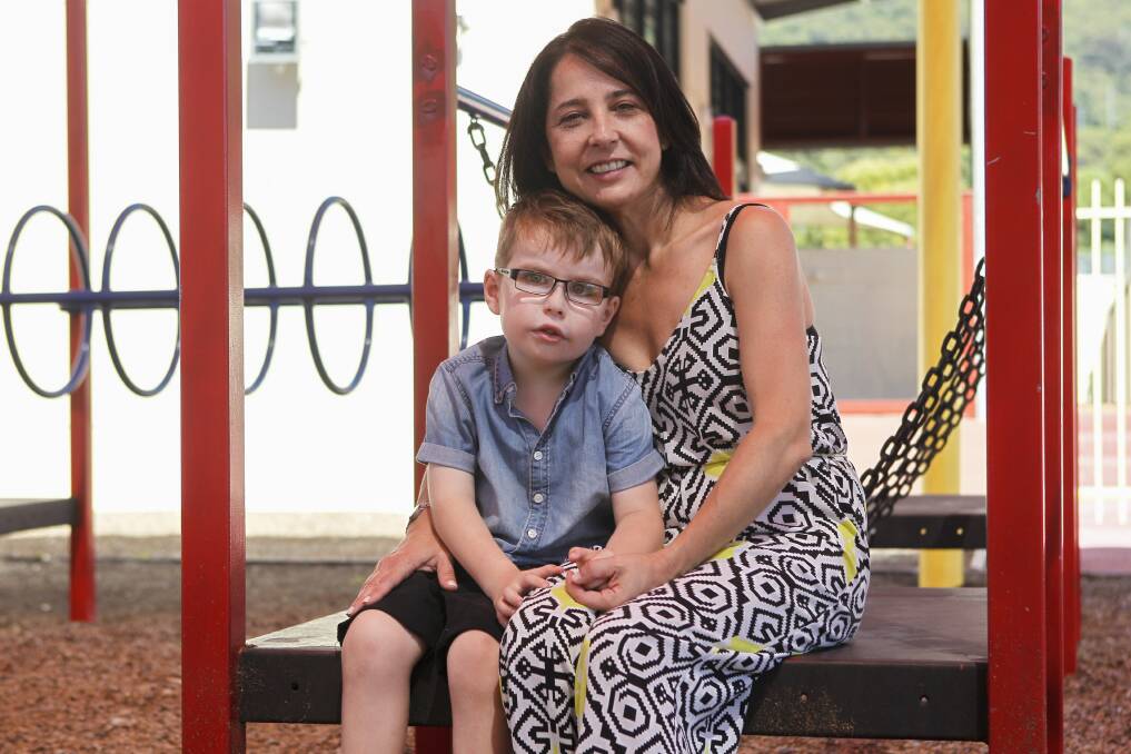 Wollongong mum Nancy Sakun with her son, Max, 5, who was diagnosed with autism spectrum disorder two years ago. Picture: CHRISTOPHER CHAN