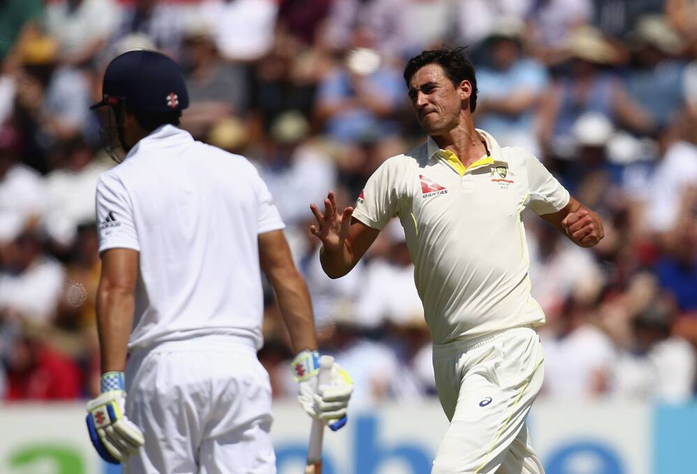 Mitchell Starc picks up the pace for Australia in the first Ashes Test. Picture: GETTY IMAGES
