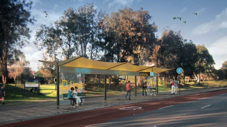 An artist's conception of a new B-Line route bus stop at Mona Vale.  Photo: NSW State Government.