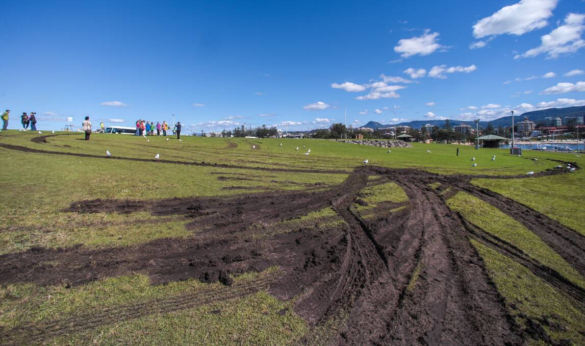 Rich pickings: Seagulls make the most of the churned up ground at Flagstaff Hill on Monday.Picture: ADAM McLEAN