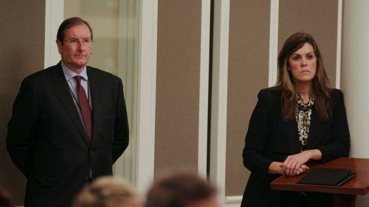 Liberal Party federal director Brian Loughnane and Tony Abbott's chief of staff Peta Credlin. Photo: Alex Ellinghausen