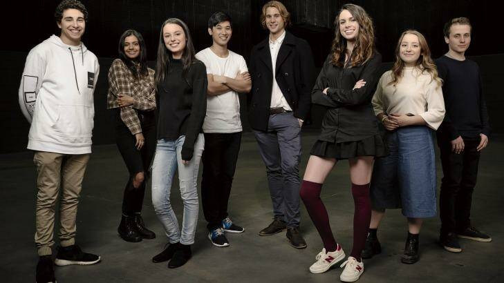 The young cast of <i>Tomorrow When The War Began</i>: (l-r) Narek Arman as Homer, Madeleine Madden as Corrie, Madeleine Clunies-Ross as Fi, Jon Prasida as Lee, Andrew Creer as Kevin, Molly Daniels as Ellie, Fantine Banulski as Robyn and Keith Purcell as Chris. Photo: ABC