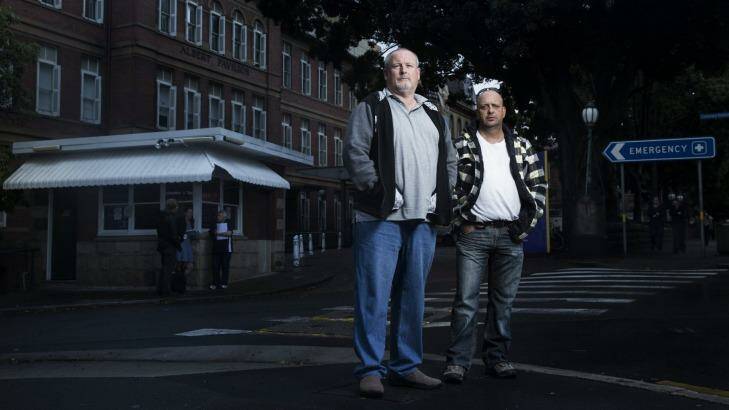 Ron Pike and Glen Dansie, security officers at Royal Prince Alfred hospital, were assaulted during a brawl in the geriatric ward in September. Photo: Nic Walker