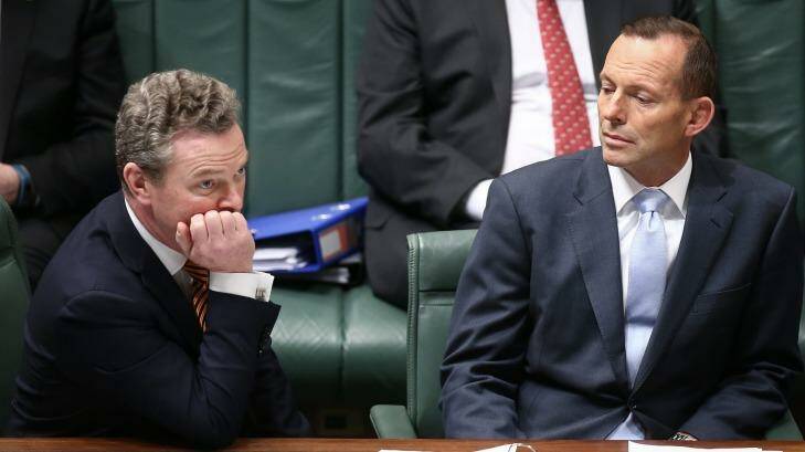Prime Minister Tony Abbott and Education Minister Christopher Pyne in question time on Thursday. Photo: Alex Ellinghausen