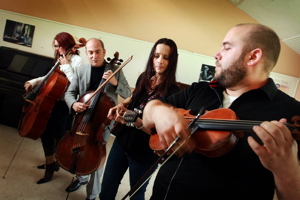 Steel City Strings musicians Karella Mitchell, Ilir Merxhushi, Rebecca Moore and Kyle Little will perform at Wollongong Art Gallery on May 9. Picture: SYLVIA LIBER