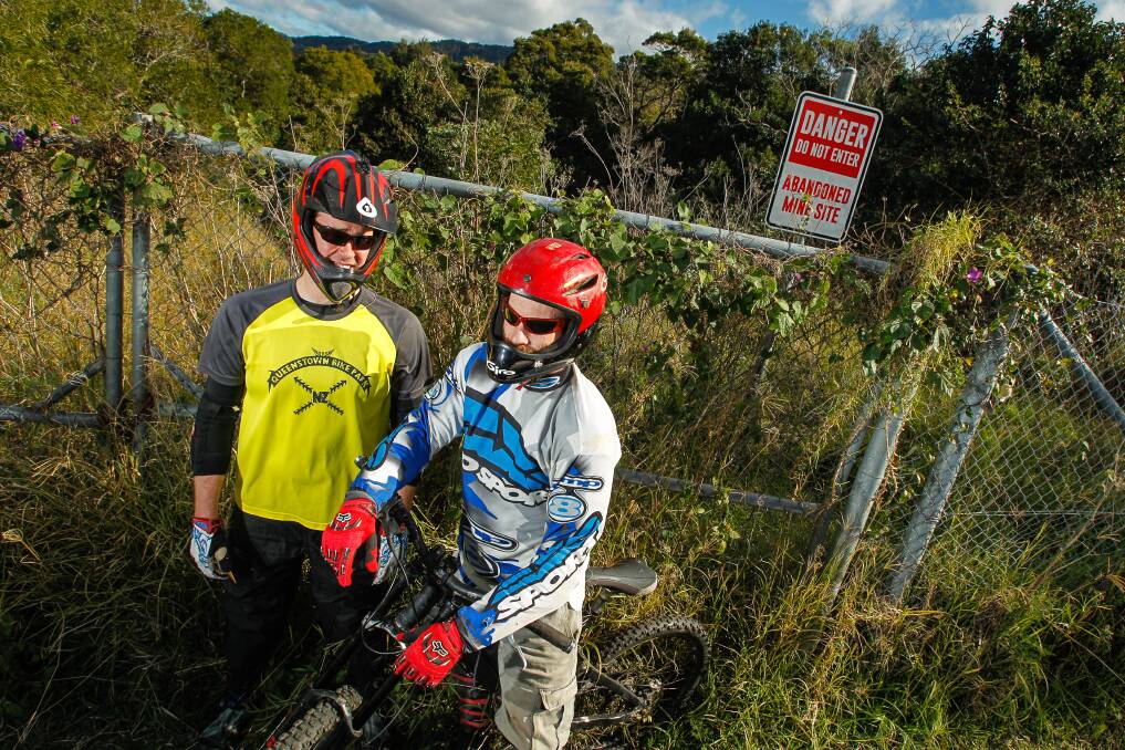 Steve Locke and Dan Johnstone travel from Sydney to ride their mountain bikes at Excelsior No 2 mine. Picture: CHRISTOPHER CHAN