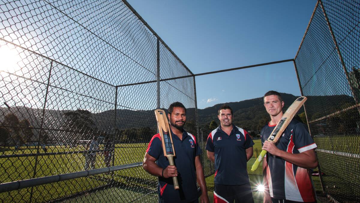 Illawarra cricket coach Dean Merola (centre) with Matt Gauna (left) and Adam Berwick (right) ahead of Sunday's Sydney T20 matches at Chatswood Oval. Picture: ADAM McLEAN
