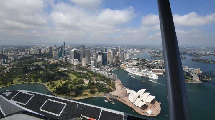 A shot of Sydney from a Sydney Seaplanes' de Havilland Beaver flying at around 300 metres.  Photo: Peter Rae 