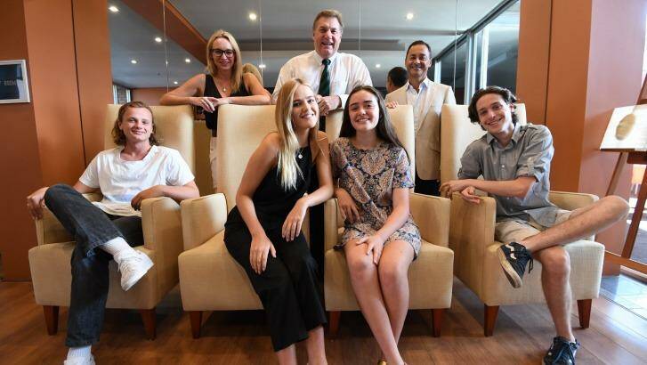 Reddam HSC High achievers, from left, Seth Gabrielsson 18, Lily Spenser, 17, Kenya Pearson 17 and Ellis Silove with Teachers Susie Britten, Principal Dave Pitcairn and Wayne Angelou. Photo: Peter Rae
