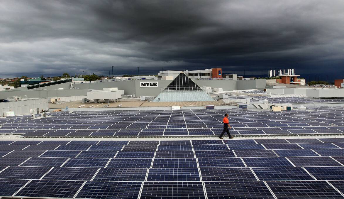 Plugged in: Nearly 4000 solar panels on the roof of Stockland Shellharbour will generate 28 per cent of the centre's power. Picture: SYLVIA LIBER